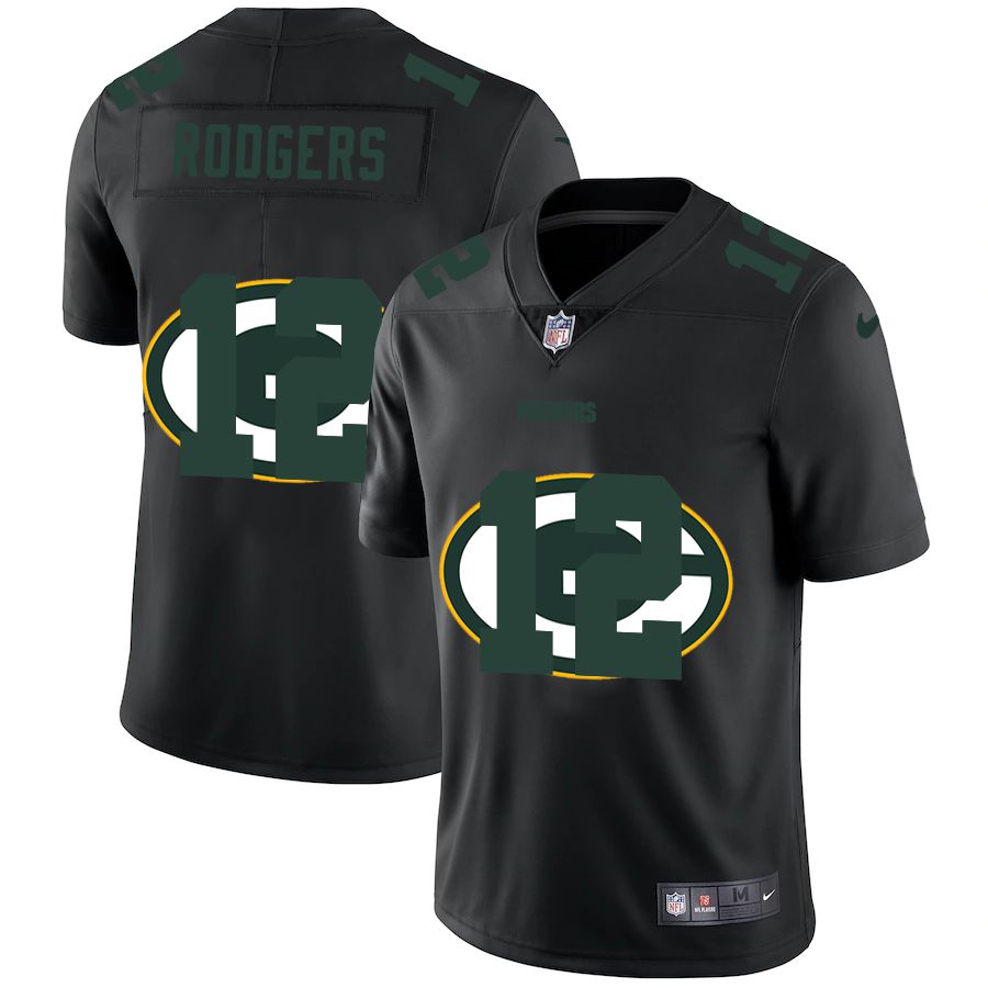 Men Green Bay Packers 12 Rodgers Black shadow Nike NFL Jersey
